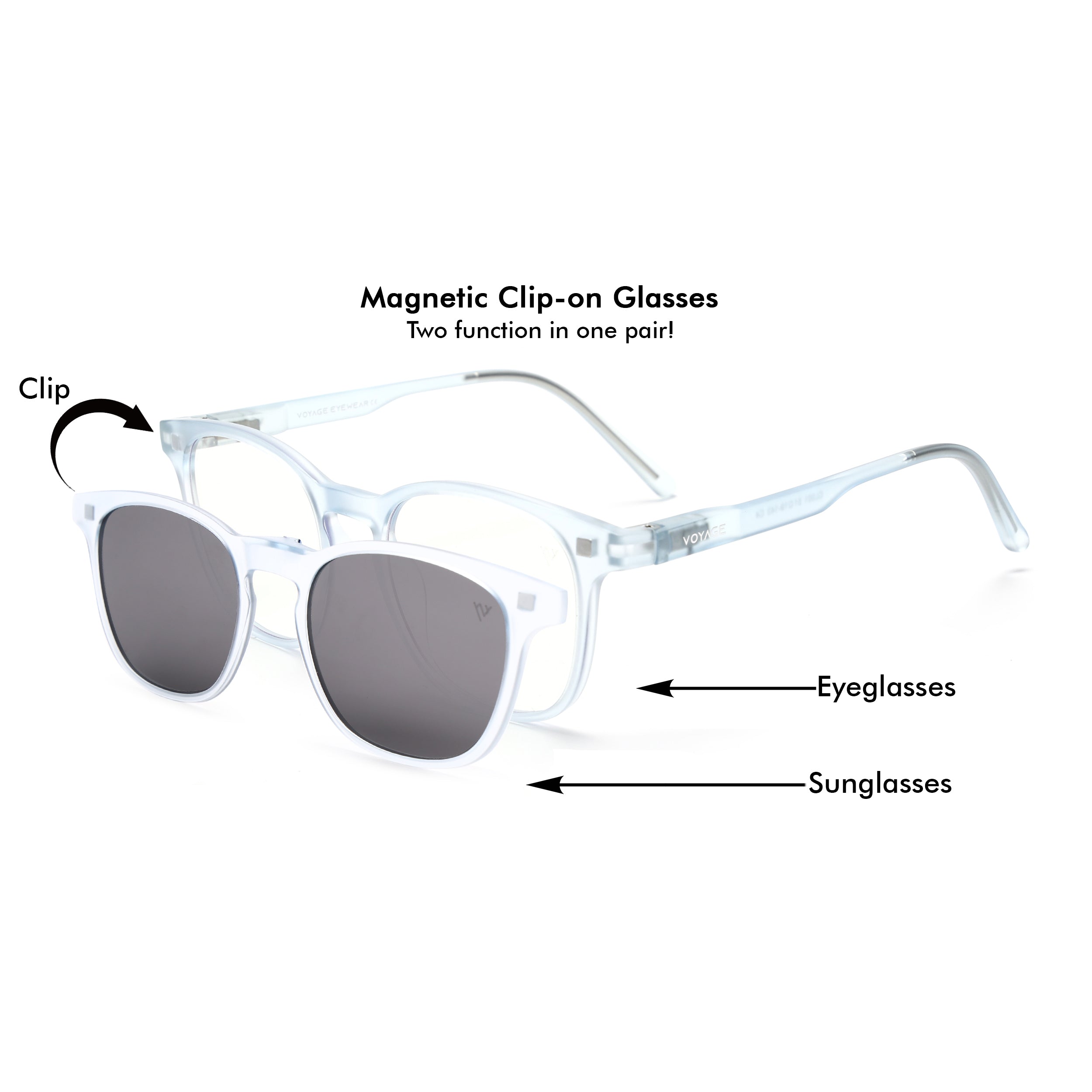 Round Clip-On Polarized Sunglasses for Men & Women (Clear Lens | Aqua Frame - PMG7365)