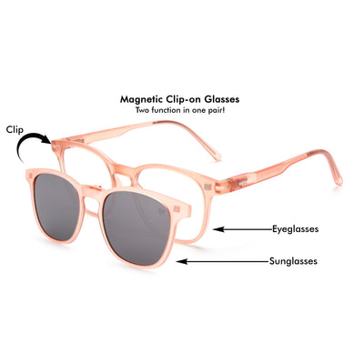 Round Clip-On Polarized Sunglasses for Men & Women (Clear Lens | Peach Frame - PMG7369)
