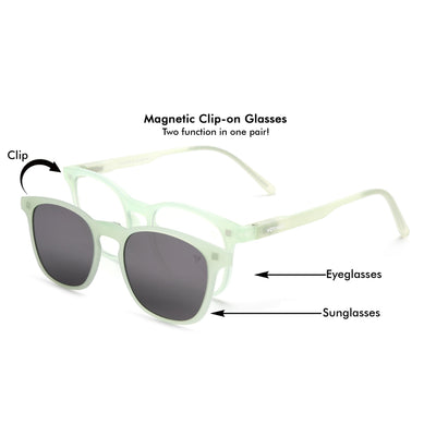 Round Clip-On Polarized Sunglasses for Men & Women (Clear Lens | Sea Green Frame - PMG7372)