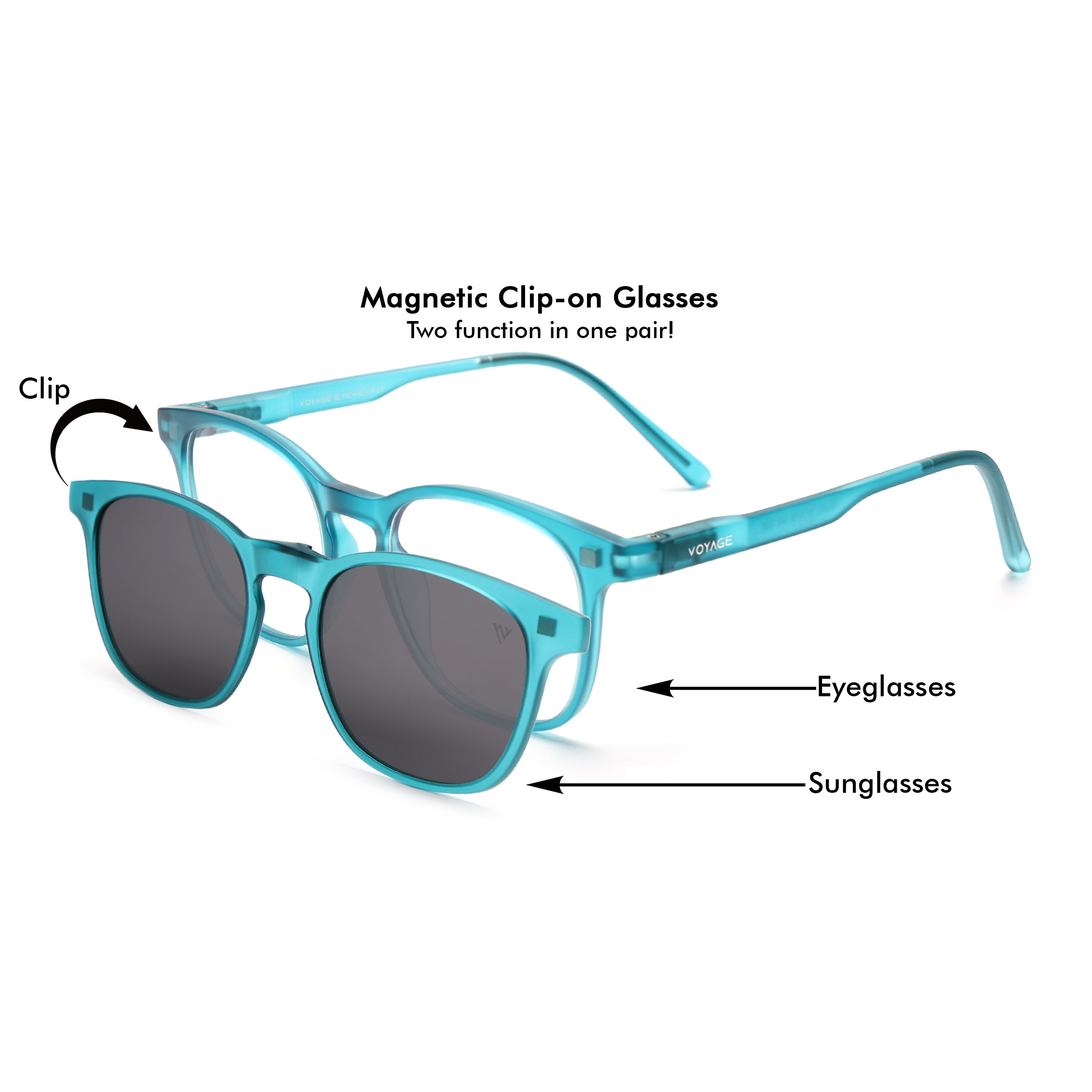 Round Clip-On Polarized Sunglasses for Men & Women (Clear Lens | Teal Frame - PMG7373)