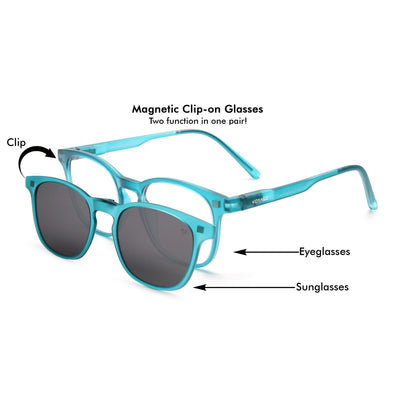 Round Clip-On Polarized Sunglasses for Men & Women (Clear Lens | Teal Frame - PMG7373)