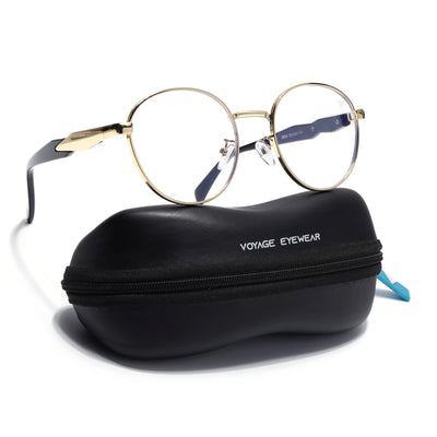Voyage Golden Round Eyeglasses for Men & Women (8008FMG7163-C1)