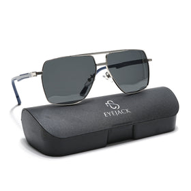 Eyejack Aviator Polarized Sunglasses for Men & Women (Black Lens | Sliver Frame - 8015PCL825)