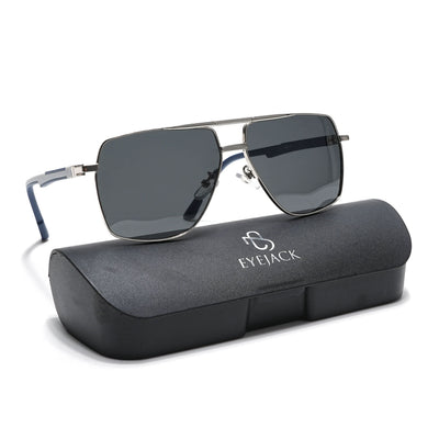 Eyejack Aviator Polarized Sunglasses for Men & Women (Black Lens | Sliver Frame - 8015PCL825)