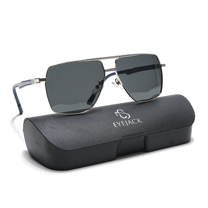 Eyejack Aviator Polarized Sunglasses for Men & Women (Black Lens | Sliver Frame - 8015PCL825)