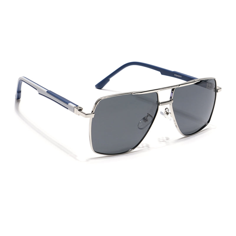 Eyejack Aviator Polarized Sunglasses for Men & Women (Black Lens | Sliver Frame - 8015PCL825)