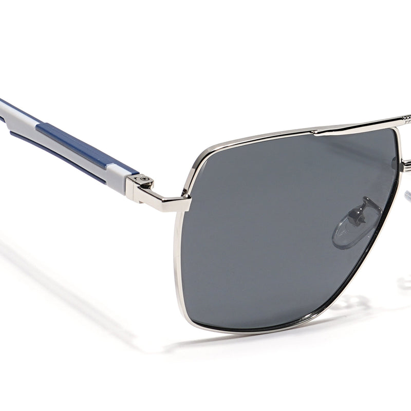 Eyejack Aviator Polarized Sunglasses for Men & Women (Black Lens | Sliver Frame - 8015PCL825)