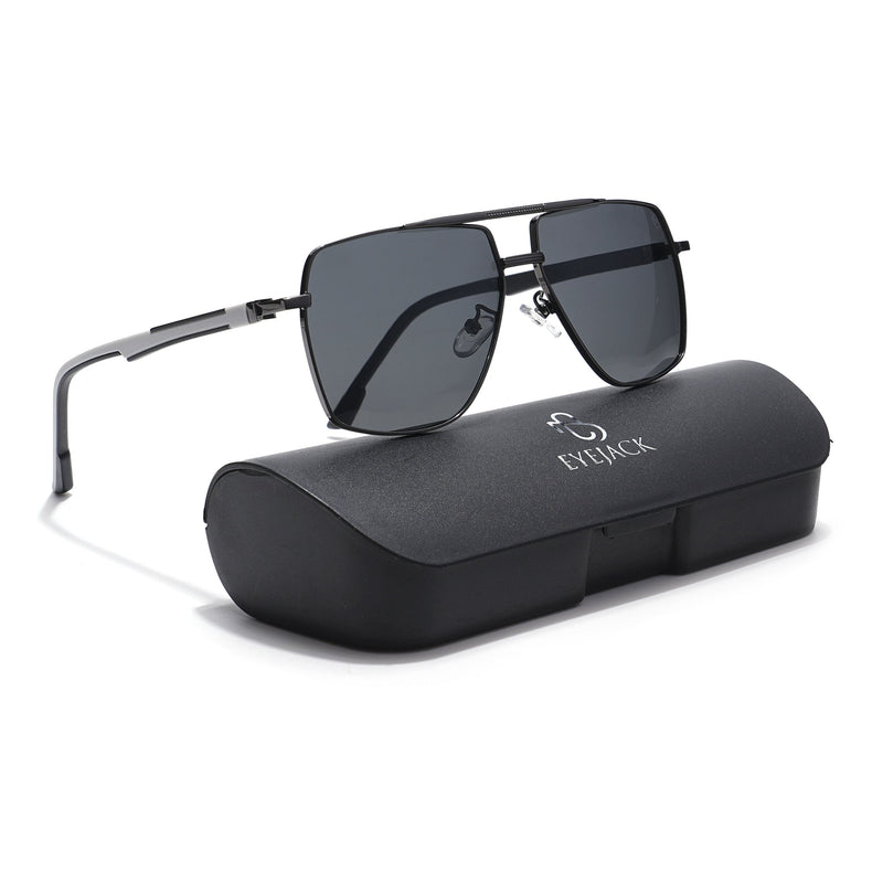 Eyejack Aviator Polarized Sunglasses for Men & Women (Black Lens | Grey Frame - 8015PCL753)