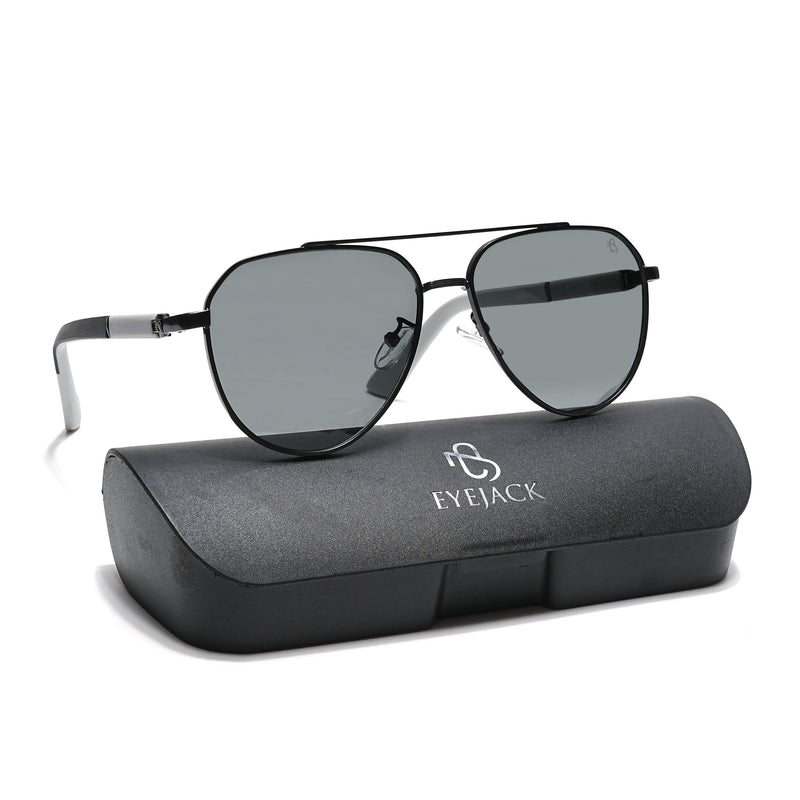 Eyejack Black Aviator Polarized Sunglasses for Men & Women (8017PCL876)