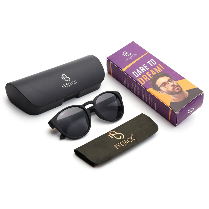 Eyejack Black Round Sunglasses for Men & Women (8018CL1047)