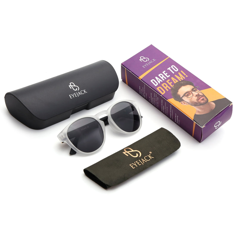Eyejack Grey Round Sunglasses for Men & Women (8018CL1049)