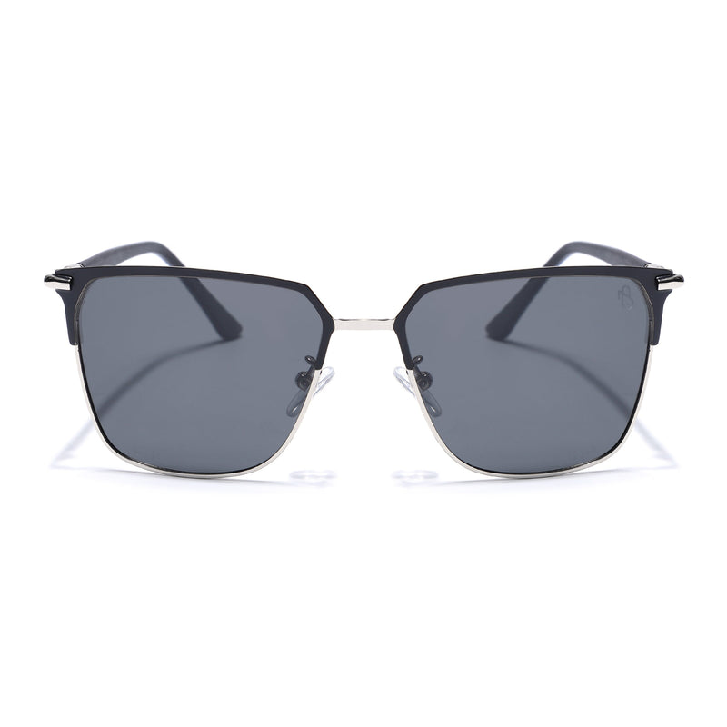 Eyejack Square Polarized Sunglasses for Men & Women (Black Lens | Black & Silver Frame - 8021PCL775)