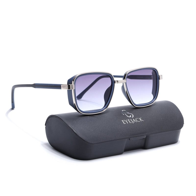 Eyejack Silver & Blue Square Polarized Sunglasses for Men & Women (80809CL2130)