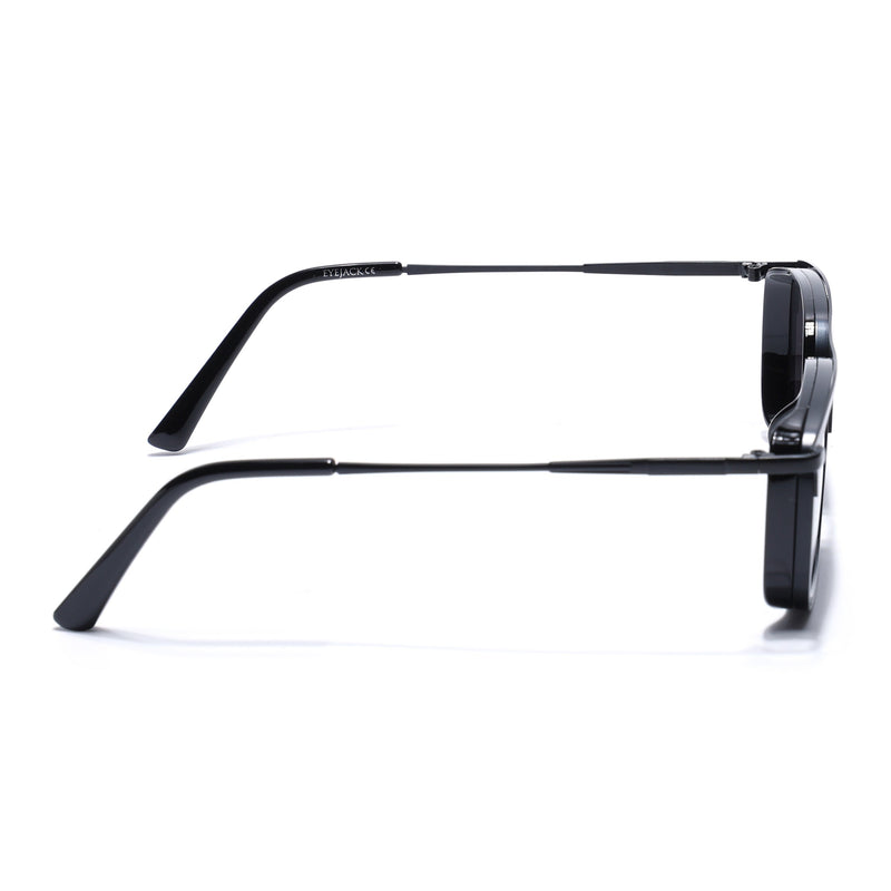 Eyejack Black Rectangle Sunglasses for Men & Women (80768CL2131)
