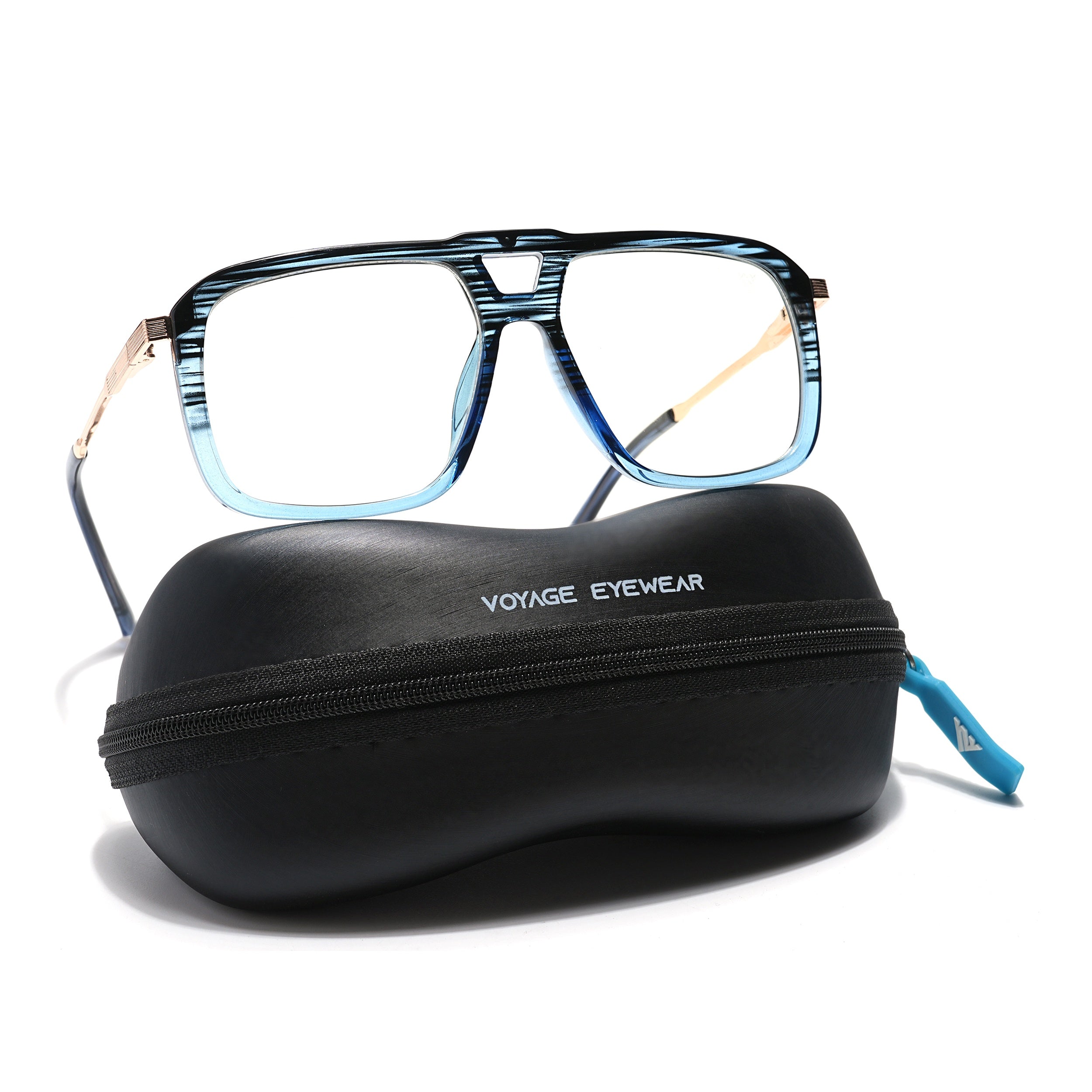 Voyage Veloura Select Black & Blue Wayfarer Eyeglasses for Men & Women (81095SLMG6196-C4)