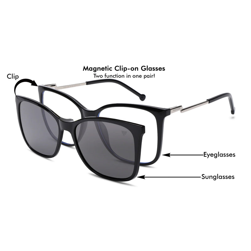 Voyage Glam Black Cateye TR Clip-On Polarized Sunglasses for Men & Women (8269PMG4820-C1)