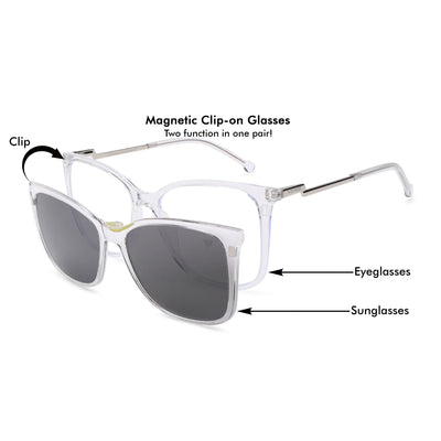 Voyage Glam Transparent Cateye TR Clip-On Polarized Sunglasses for Women (8269PMG4822-C3)