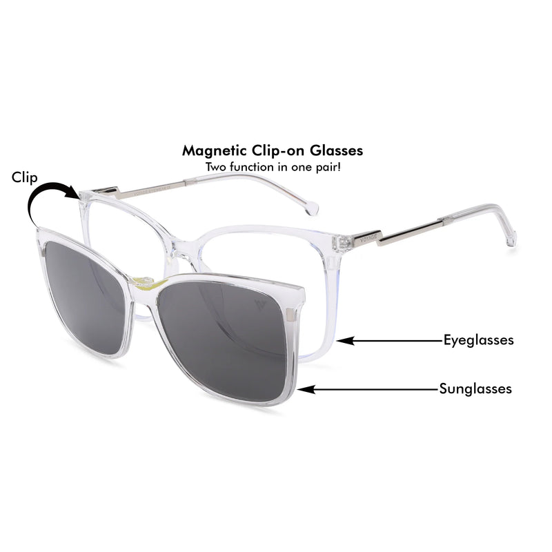 Voyage Glam Transparent Cateye TR Clip-On Polarized Sunglasses for Women (8269PMG4822-C3)
