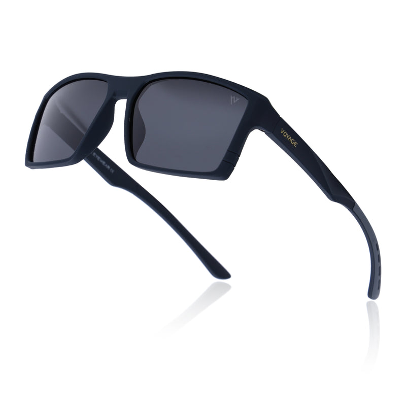 Square Polarized Sunglasses | Black Lens | Navy Blue Frame - PMG6746