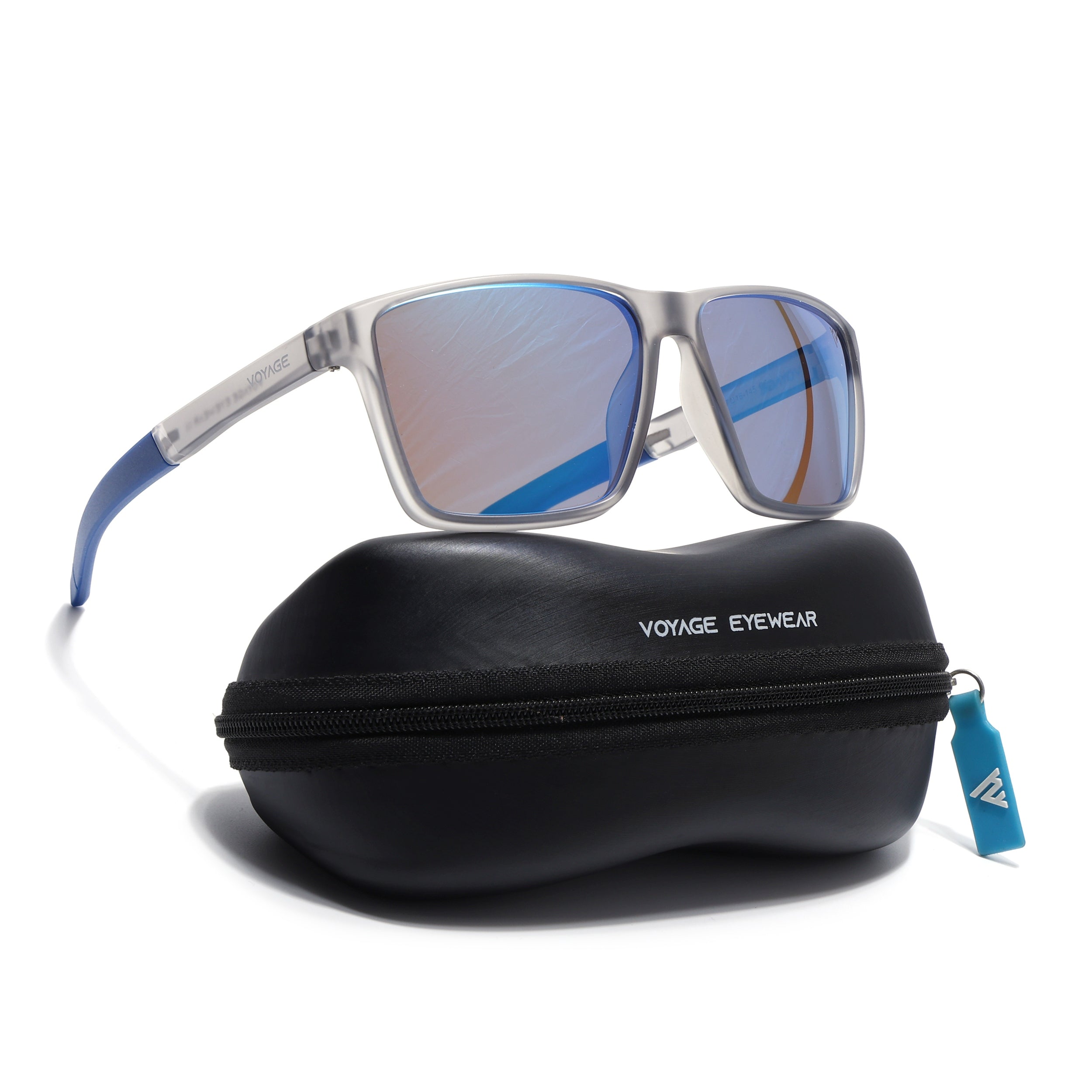 Wayfarer Polarized Sunglasses | Blue Lens | Grey Frame - PMG6750