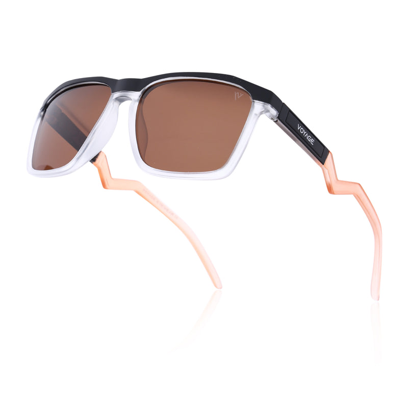 Radar 2.0 | Wayfarer Polarized Sunglasses | Brown Lens | Black & Transparent Frame - PMG6756