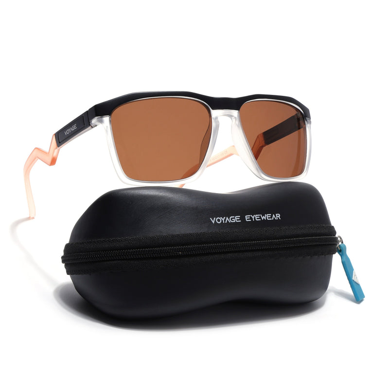 Radar 2.0 | Wayfarer Polarized Sunglasses | Brown Lens | Black & Transparent Frame - PMG6756