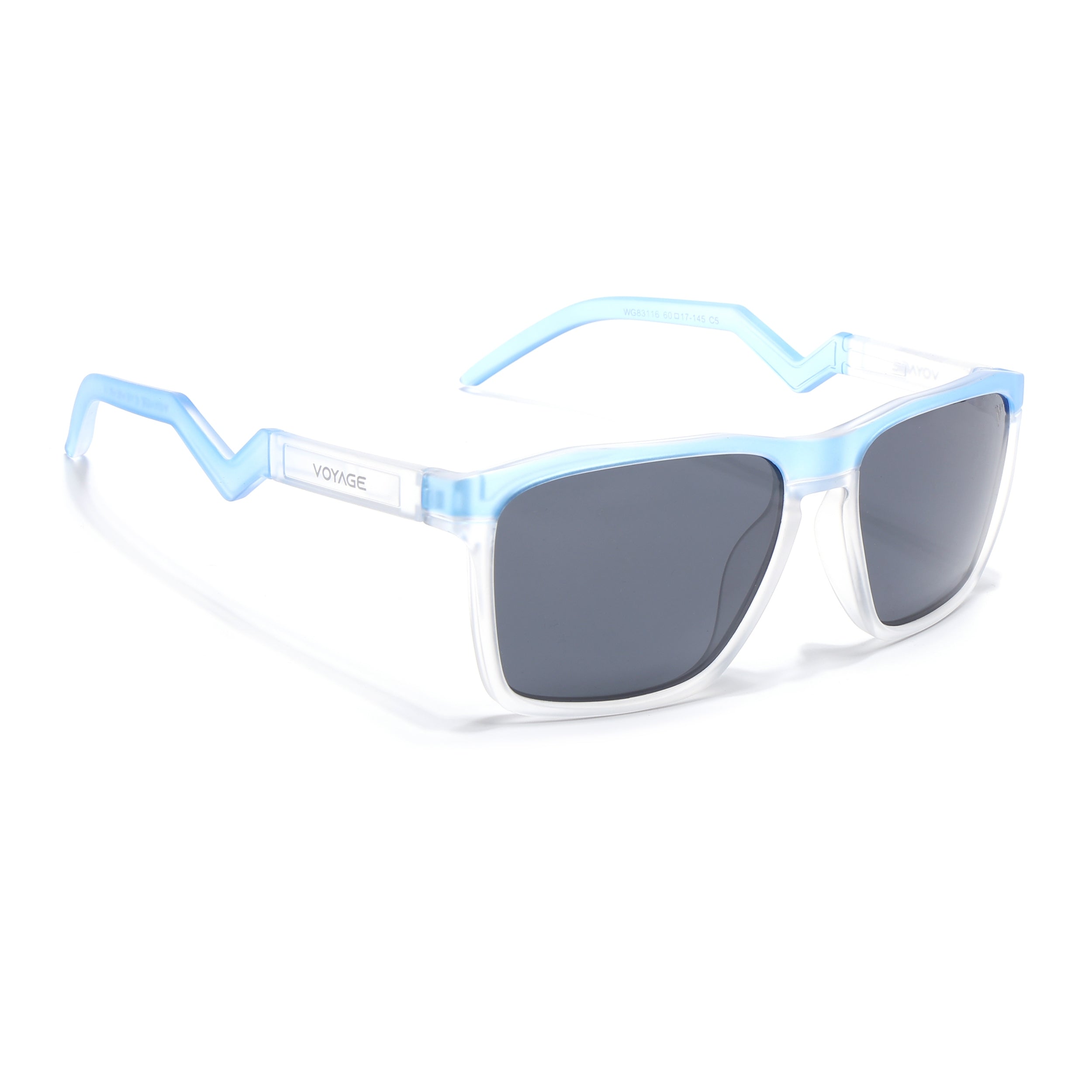 Radar 2.0 | Wayfarer Polarized Sunglasses | Black Lens | Blue & Transparent Frame - PMG6758