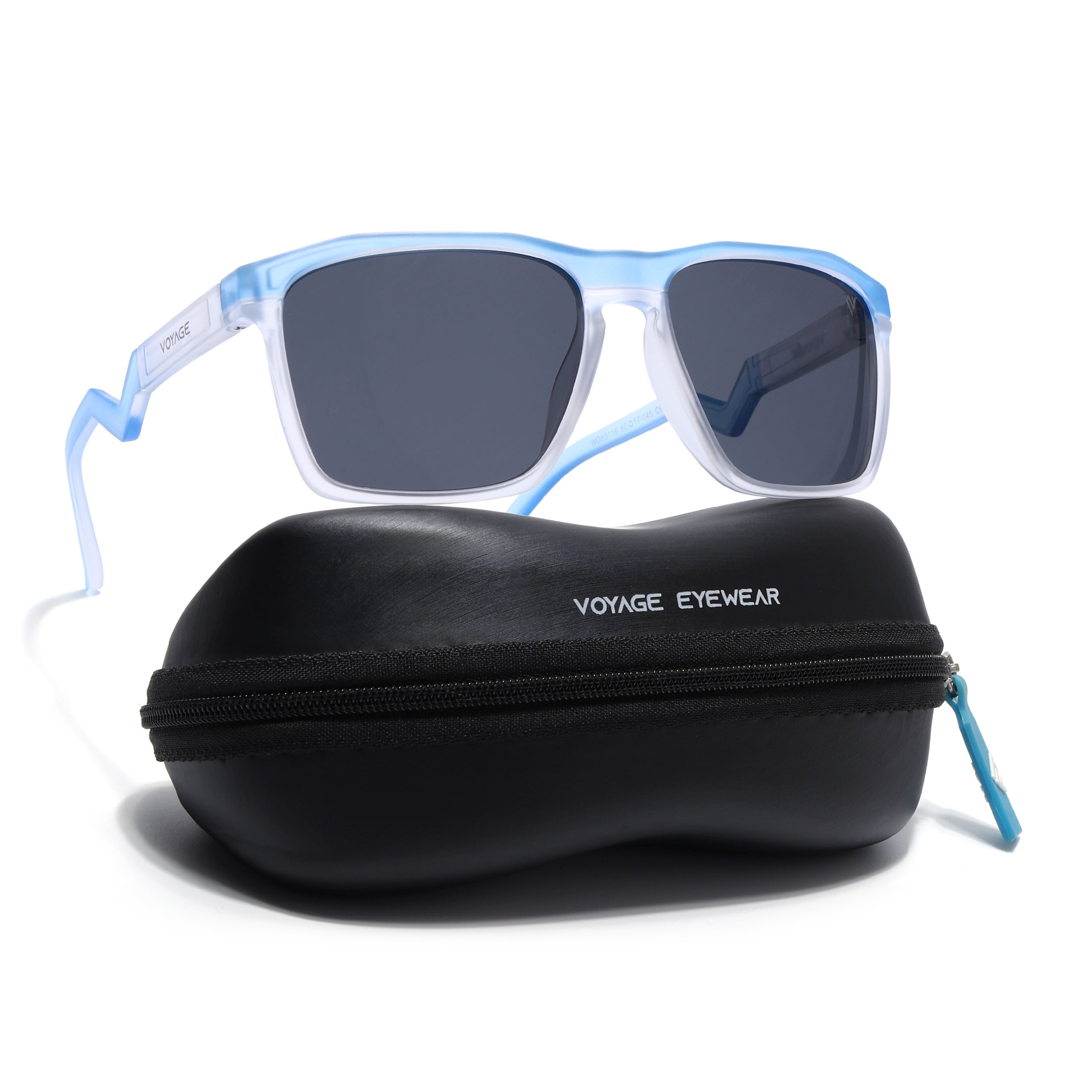 Radar 2.0 | Wayfarer Polarized Sunglasses | Black Lens | Blue & Transparent Frame - PMG6758