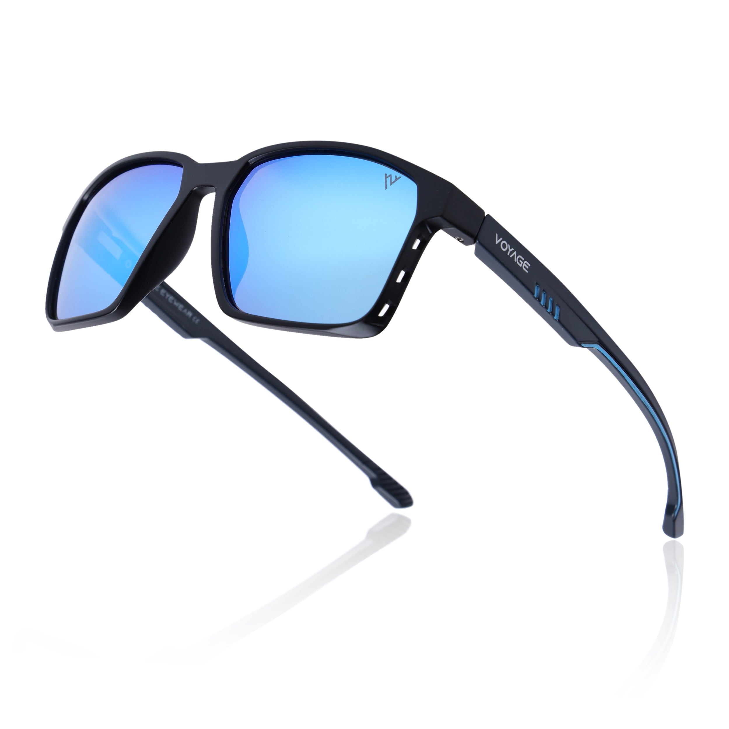 Wayfarer Polarized Sunglasses | Blue Lens | Black Frame - PMG6760