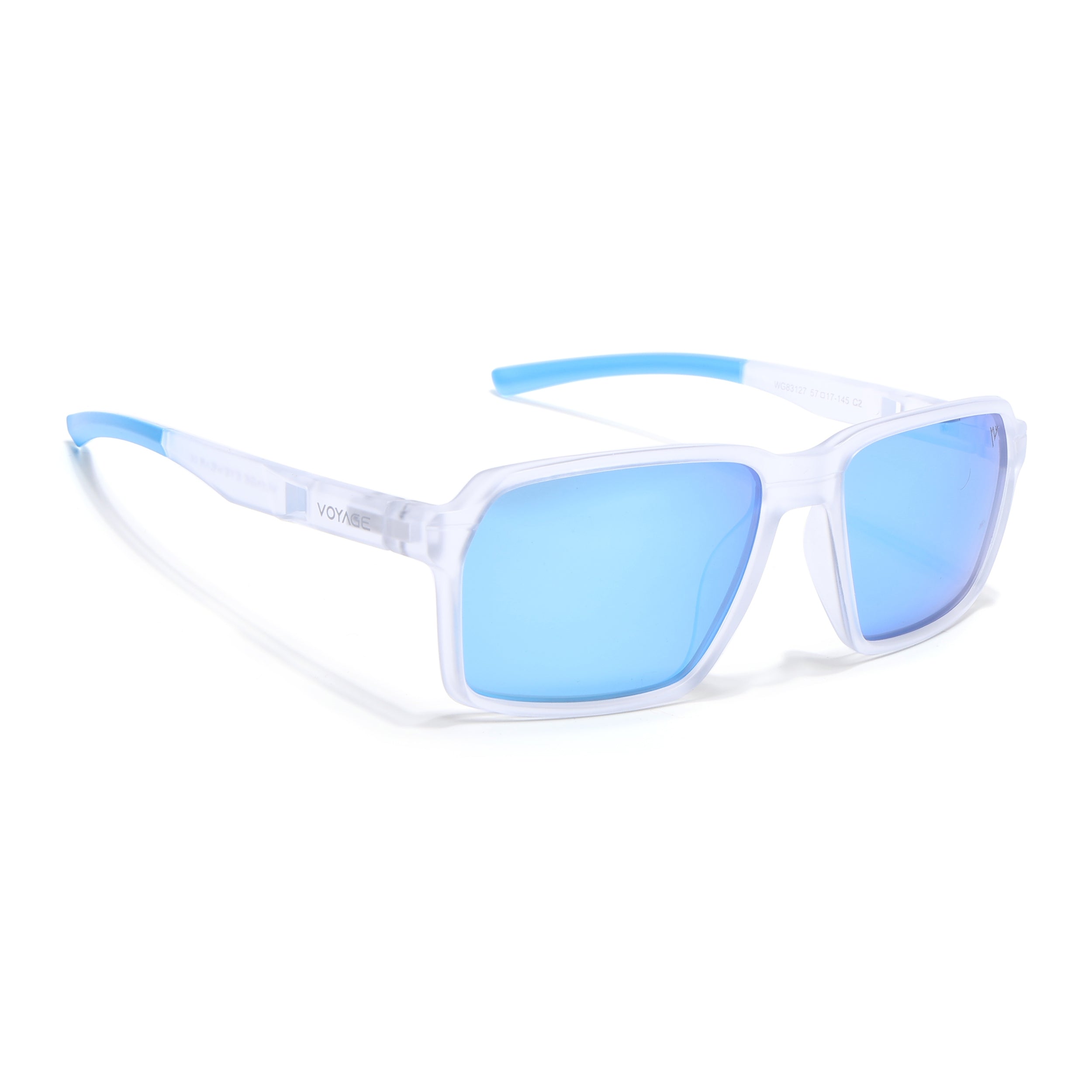 Wayfarer Polarized Sunglasses | Blue Lens | Transparent Frame - PMG6776