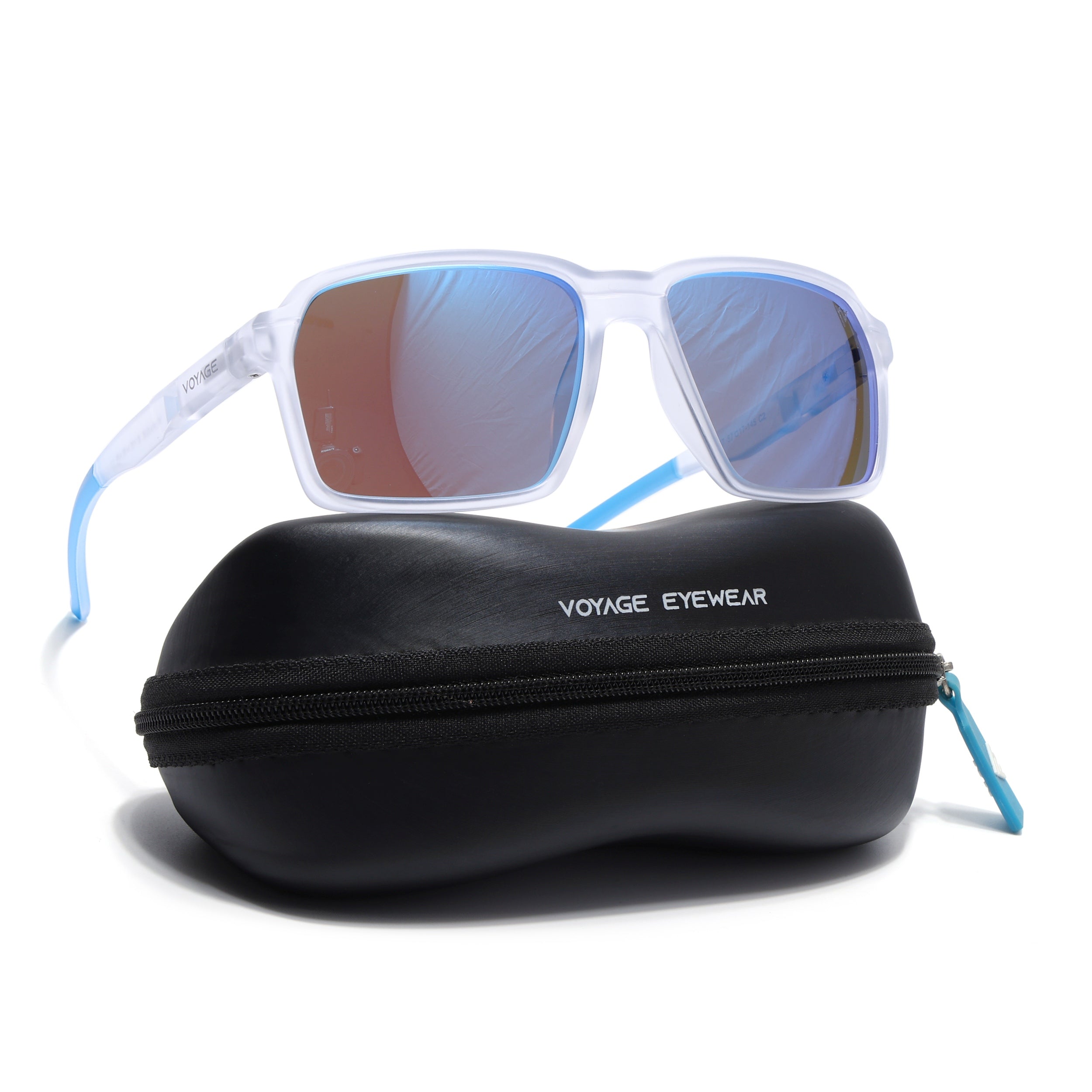Wayfarer Polarized Sunglasses | Blue Lens | Transparent Frame - PMG6776