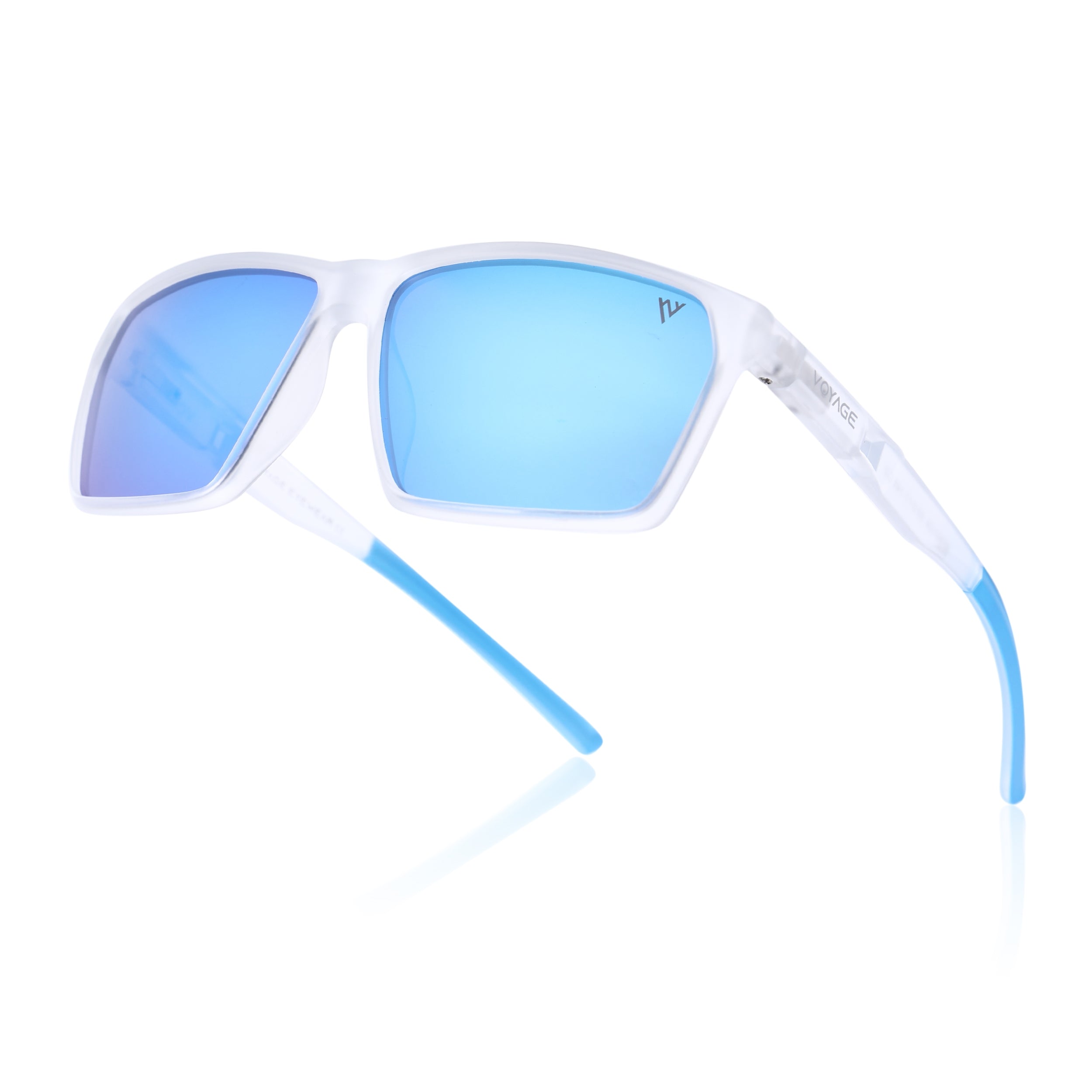 Wayfarer Polarized Sunglasses | Blue Lens | Transparent Frame - PMG6782