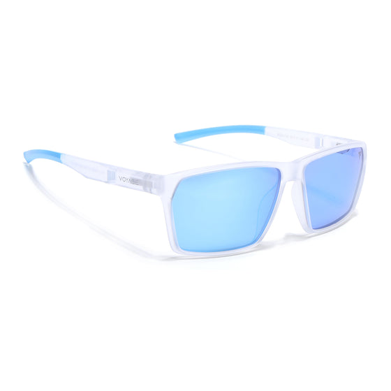 Wayfarer Polarized Sunglasses | Blue Lens | Transparent Frame - PMG6782