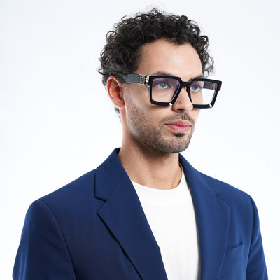 Storm | Shine Black & Golden Wayfarer Large Eyeglasses for Men & Women | 86229MG5173-C1