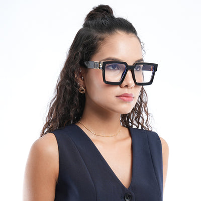 Storm | Shine Black & Golden Wayfarer Large Eyeglasses for Men & Women | 86229MG5173-C1