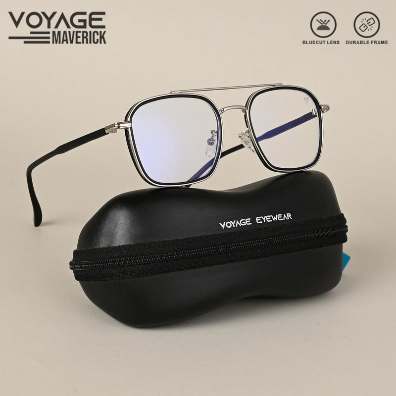 Voyage Maverick Silver & Black Wayfarer Eyeglasses for Men & Women (87303MG4701-C1)