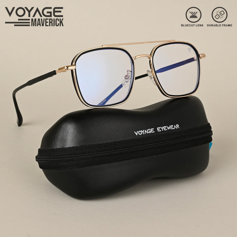 Voyage Maverick Golden & Black Wayfarer Eyeglasses for Men & Women (87303MG4702-C5)