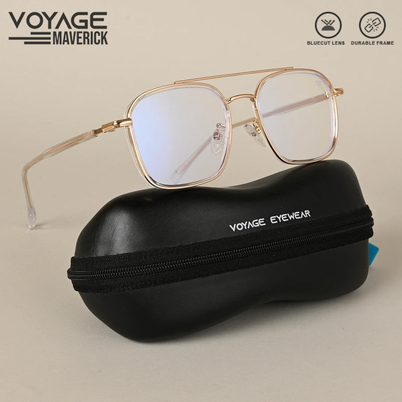 Voyage Maverick Golden Wayfarer Eyeglasses for Men & Women (87303MG4704-C3)