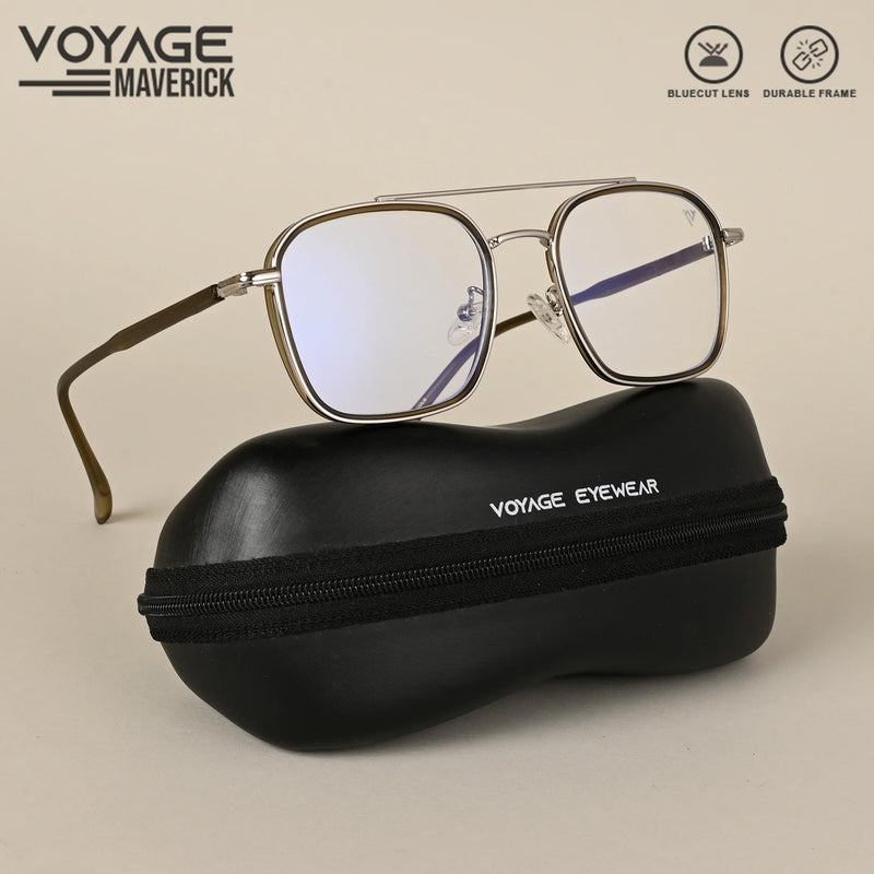 Voyage Maverick Silver & Olive Wayfarer Eyeglasses for Men & Women (87303MG4705-C4)