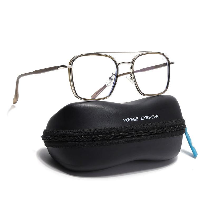 Voyage Maverick Silver & Olive Wayfarer Eyeglasses for Men & Women (87303MG4705-C4)