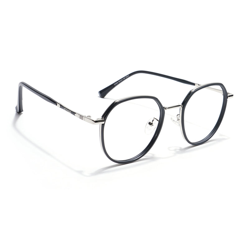 Voyage Black & Silver Round Eyeglasses for Men & Women (87306MG5830-C1)