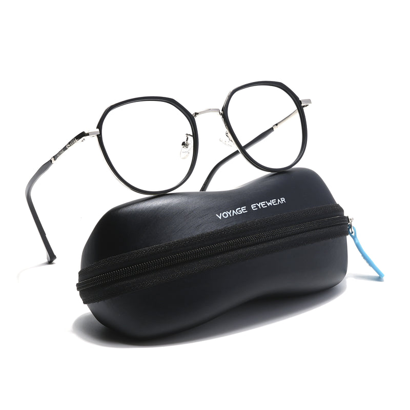 Voyage Black & Silver Round Eyeglasses for Men & Women (87306MG5830-C1)