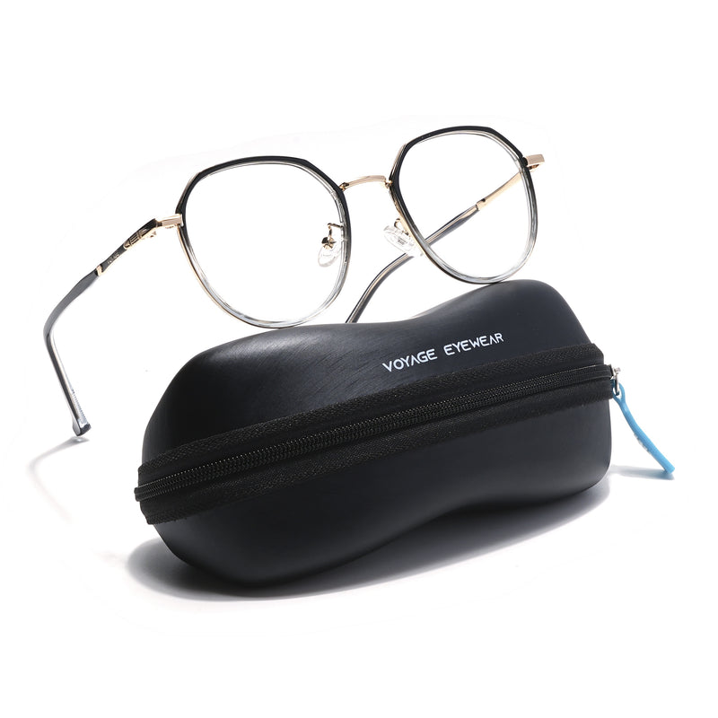 Voyage Black Clear & Golden Round Eyeglasses for Men & Women (87306MG5831-C2)