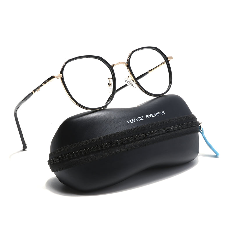 Voyage Black & Golden Round Eyeglasses for Men & Women (87306MG5832-C3)