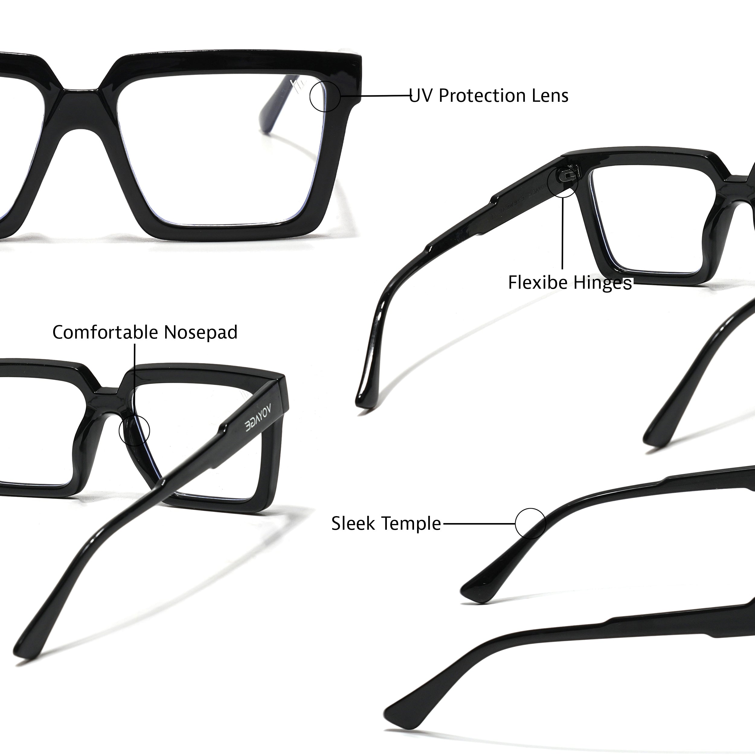 Voyage Verso Shine Black Wayfarer Eyeglasses for Men & Women (8774MG3922-C1)