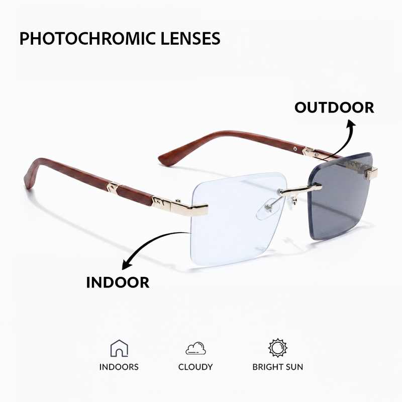 Eyejack Reflex Photochromic Golden Rimless Eyeglasses for Men & Women (90376FCL2511)