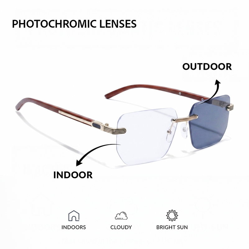 Eyejack Reflex Photochromic Golden Rimless Eyeglasses for Men & Women (90385FCL2501)