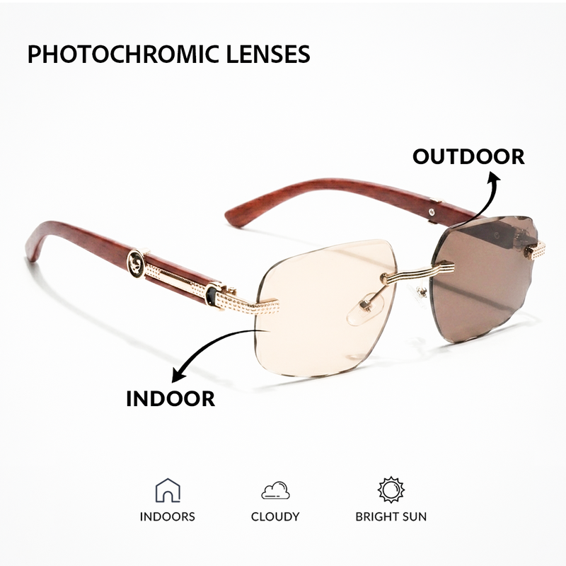 Eyejack Reflex Photochromic Golden Rimless Sunglasses for Men & Women (90386CL2505)