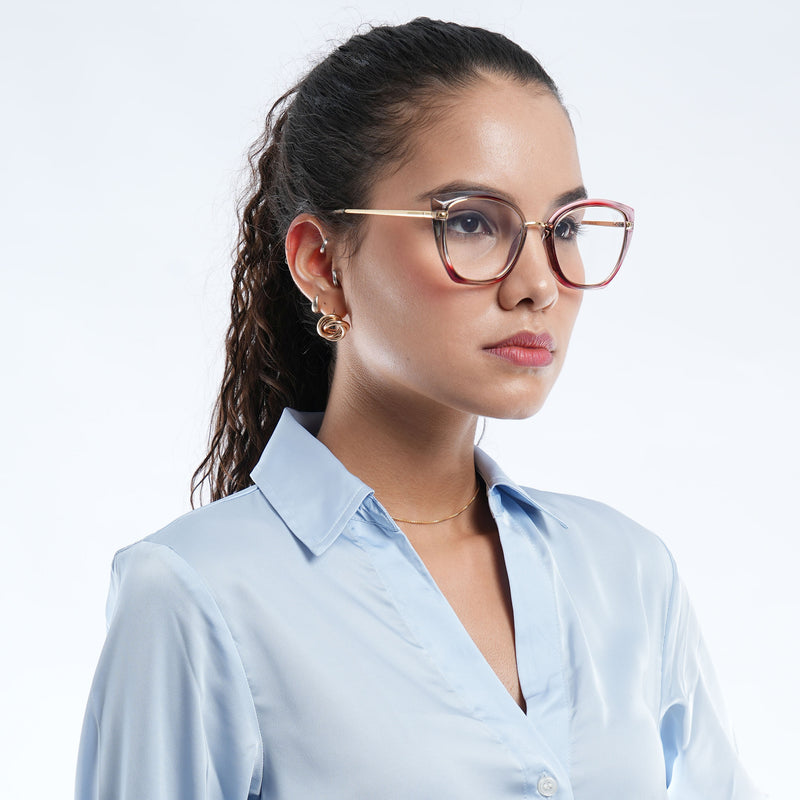 Voyage Glam Grey Red & Golden Cateye Eyeglasses for Women (9039MG5224-C2)
