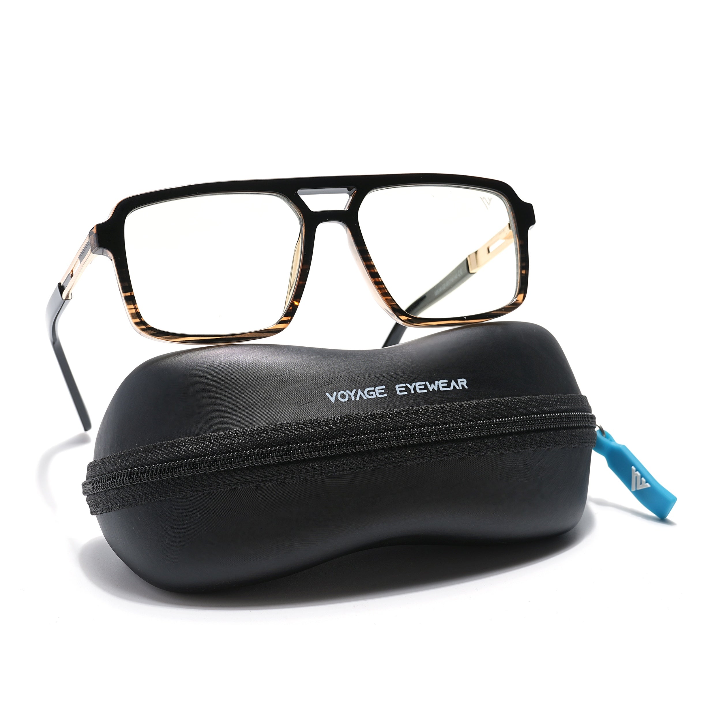 Voyage Veloura Select Black & Brown Wayfarer Eyeglasses for Men & Women (93519SLMG6184-C4)